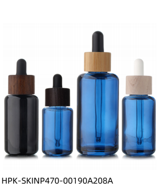 Colored Glass Pipette Dropper Bottle with Wood/Bamboo Collar and Round Shoulder
